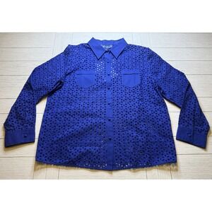Susan Graver NWT Royal Blue Shirt Button Front Collar‎ Long Sleeve Pockets Sz L